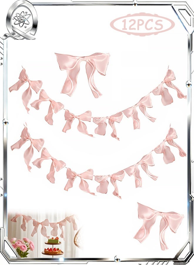 Quantum Pink Bowknot Banners Decoration, Tulle Bow Garland, for Birthday Wedding Holiday - Image 1