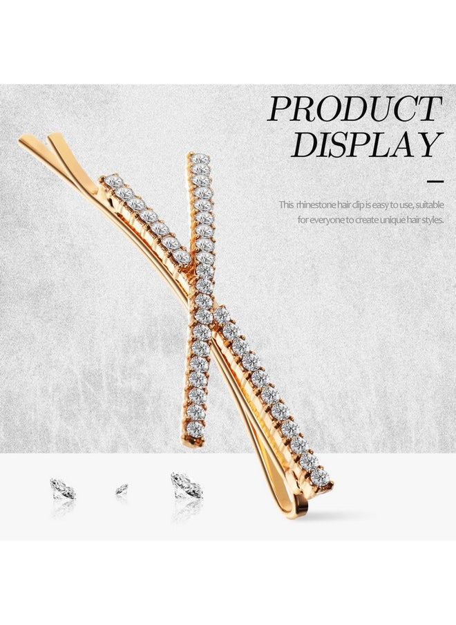 Beaupretty 4Pcs X Shaped Hair Pins Rhinestone Barrettes Wedding Shiny Hair Clips Sparkly Hair Accessories For Women Girls Golden Silver  - Image 5