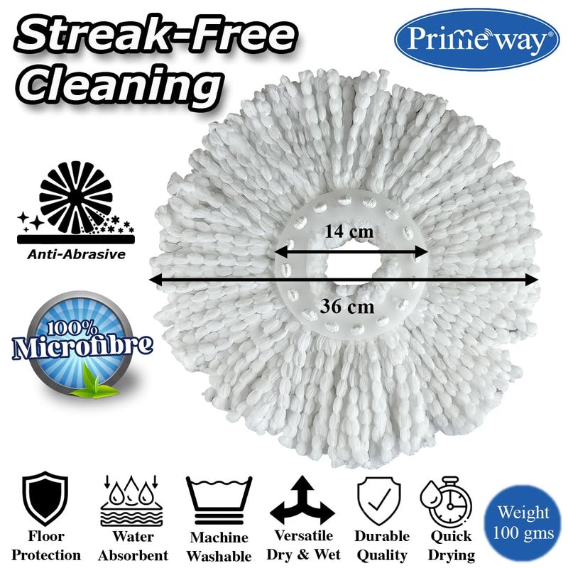 Primeway ® Microfibre Polyester 2 Refills Replacement Set for Mini 3 LTR Twin Bucket Mop | Ring Size 14cm | Microfibre Strands Diameter 36cm | 100 Grams Each | Pack of 4 - Image 2