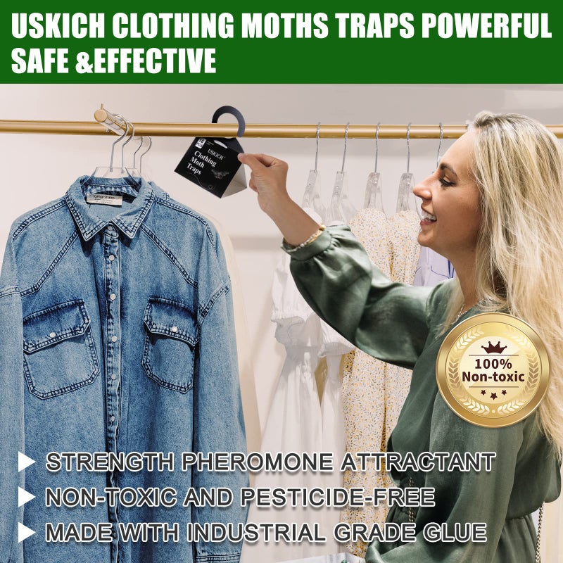 USKICH Clothes Moth Traps with Strength Pheromones |Sticky Glue Trap for Closets and Carpet Moths |Clothing Moth Traps for Feathers, Fur, Wool |Lure, Trap and Kill Case-Bearing Webbing Moths(16 Pack) - Image 5