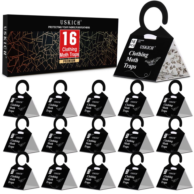 USKICH Clothes Moth Traps with Strength Pheromones |Sticky Glue Trap for Closets and Carpet Moths |Clothing Moth Traps for Feathers, Fur, Wool |Lure, Trap and Kill Case-Bearing Webbing Moths(16 Pack) - Image 1