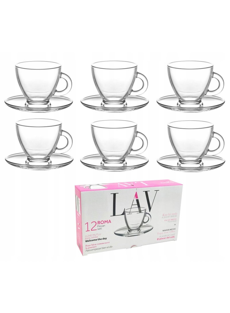 LAV Roma 12-Piece Espresso Glasses with Saucers, 95ml - Image 3