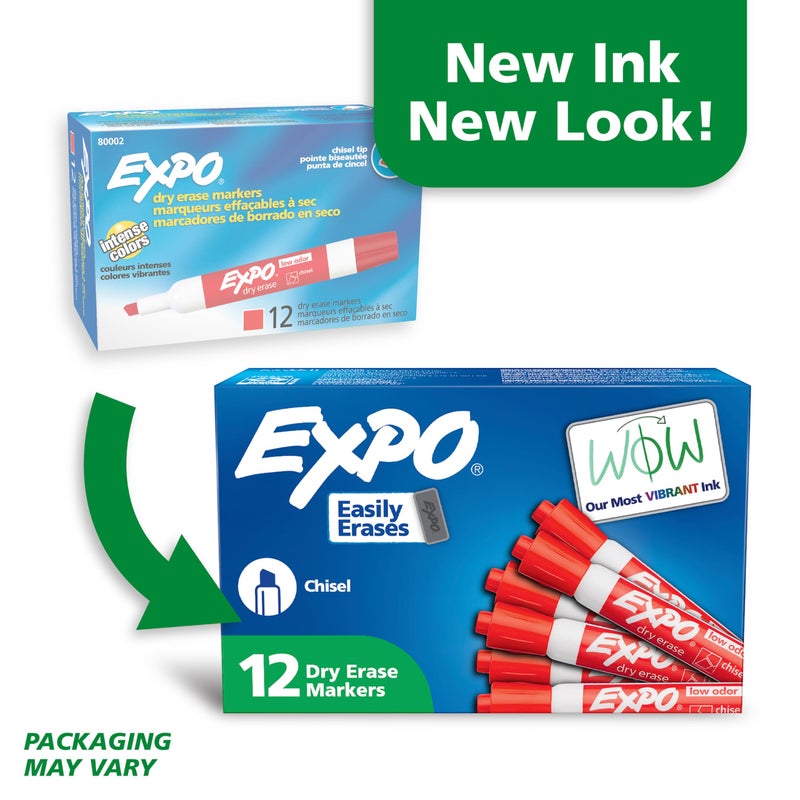 EXPO Low Odor Dry Erase Markers Chisel Tip Red 12 Count - Image 3