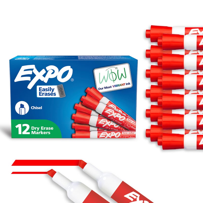 EXPO Low Odor Dry Erase Markers Chisel Tip Red 12 Count - Image 1