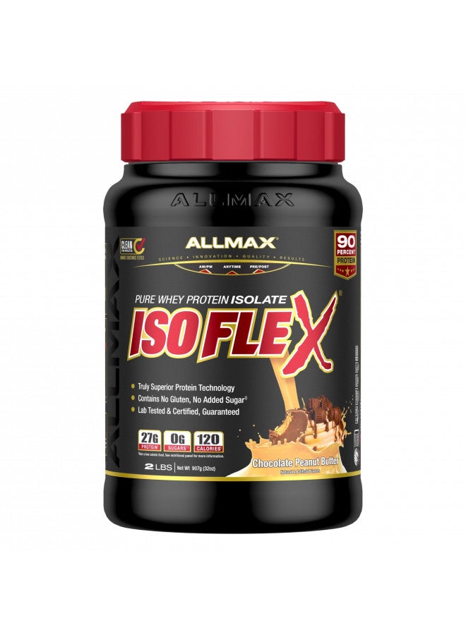 AllMax Nutrition ALLMAX ISOFLEX Whey Protein Isolate, Chocolate Peanut Butter - 2 lb - 27 Grams of Protein Per Scoop - Zero Fat & Sugar - 99% Lactose Free - Gluten Free & Soy Free - Approx. 30 Servings - Image 1