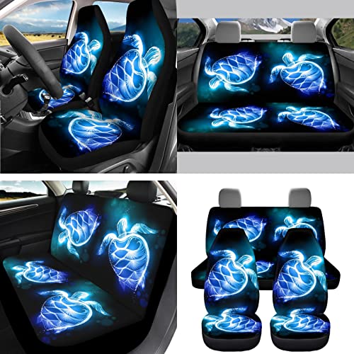 AFPANQZ 11Pack Sea Turtles Car Accessories Set Car Seat Covers Full Set with Steering Wheel Cover/Car Coaster/Handbrake Gear Shift Knob Covers/Seat Belt Shoulder Pads Auto Decoration Women Men - Image 2