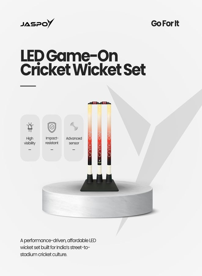 Jaspo LED Game-On 30 inches Wicket Set | illuminating Plastic Stumps and bails with LED Lights | Includes 3 Stumps, 2 LED Bails 1 Rubber Base, for Tournament, Gully Cricket, Box Cricket, Night Matches - Image 3