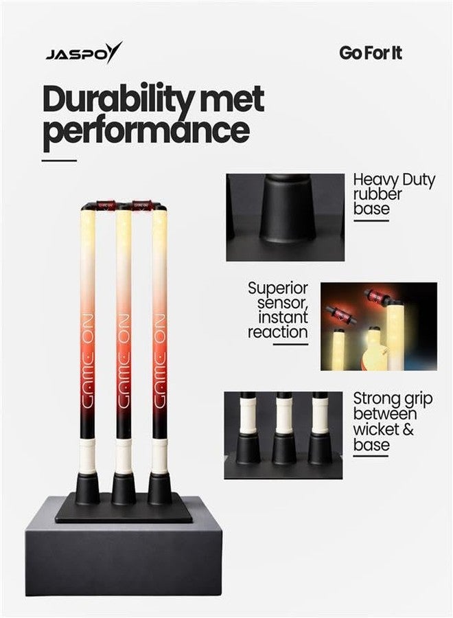 Jaspo LED Game-On 30 inches Wicket Set | illuminating Plastic Stumps and bails with LED Lights | Includes 3 Stumps, 2 LED Bails 1 Rubber Base, for Tournament, Gully Cricket, Box Cricket, Night Matches - Image 5