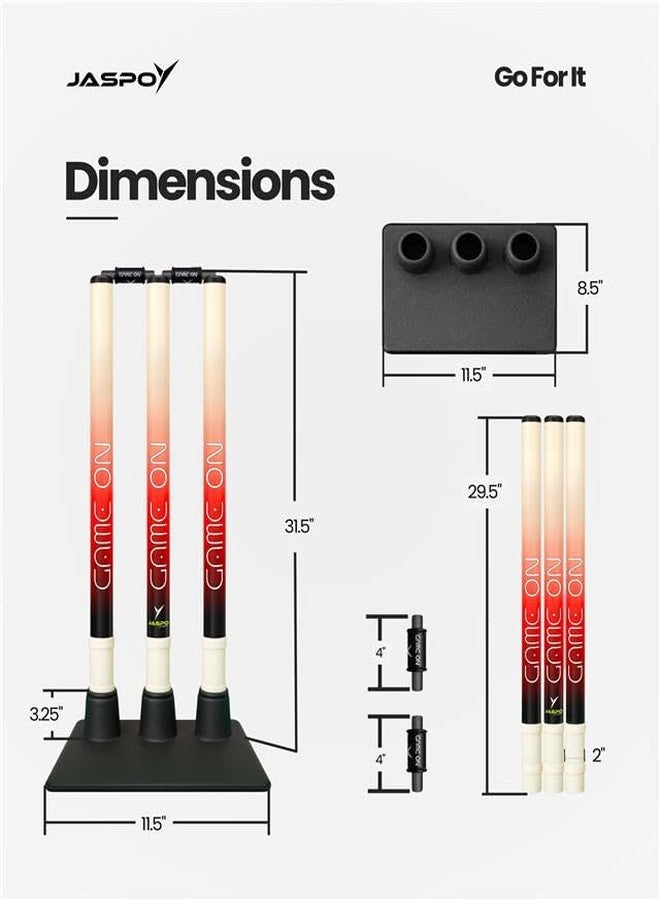 Jaspo LED Game-On 30 inches Wicket Set | illuminating Plastic Stumps and bails with LED Lights | Includes 3 Stumps, 2 LED Bails 1 Rubber Base, for Tournament, Gully Cricket, Box Cricket, Night Matches - Image 4