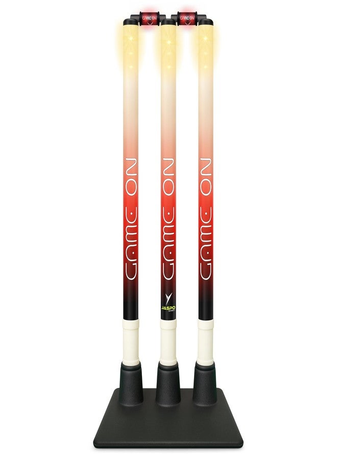 Jaspo LED Game-On 30 inches Wicket Set | illuminating Plastic Stumps and bails with LED Lights | Includes 3 Stumps, 2 LED Bails 1 Rubber Base, for Tournament, Gully Cricket, Box Cricket, Night Matches - Image 2
