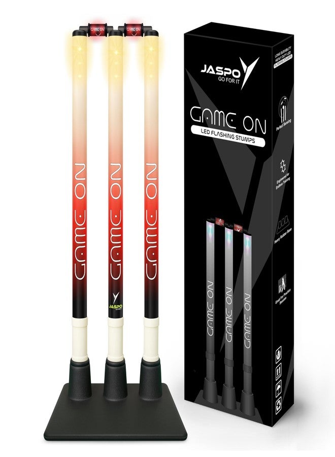 Jaspo LED Game-On 30 inches Wicket Set | illuminating Plastic Stumps and bails with LED Lights | Includes 3 Stumps, 2 LED Bails 1 Rubber Base, for Tournament, Gully Cricket, Box Cricket, Night Matches - Image 1