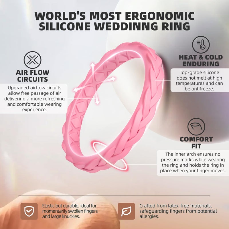 Egnaro Women's Wedding Bands, Silicone Thin and Stackable Rubber Engagement Ring, Variety Multipack With Breathable Grooves Workout Accessories - Image 2