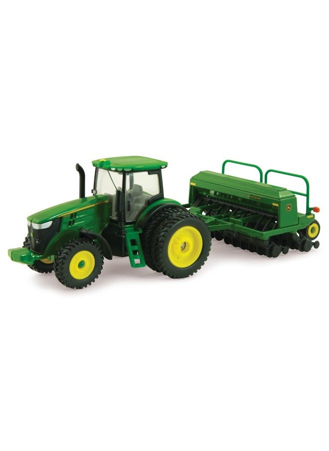 John Deere - Deere 7215R Tractor With 1590 Grain Drill Replica - 1:64 Scale - Authentic Die-Cast And Plastic Replica- John Deere Tractor Toys, Green - Image 1