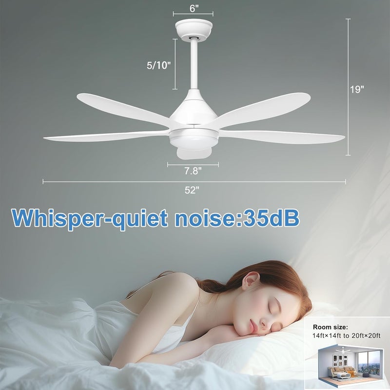 Ohniyou 52 Inch White Ceiling Fan with Light and Remote, Noiseless Reversible DC Motor, 3CCT, 6 Speeds, Large Outdoor Indoor Modern Smart Ceiling Fan for Living Room, Bedroom, Patios - Image 5