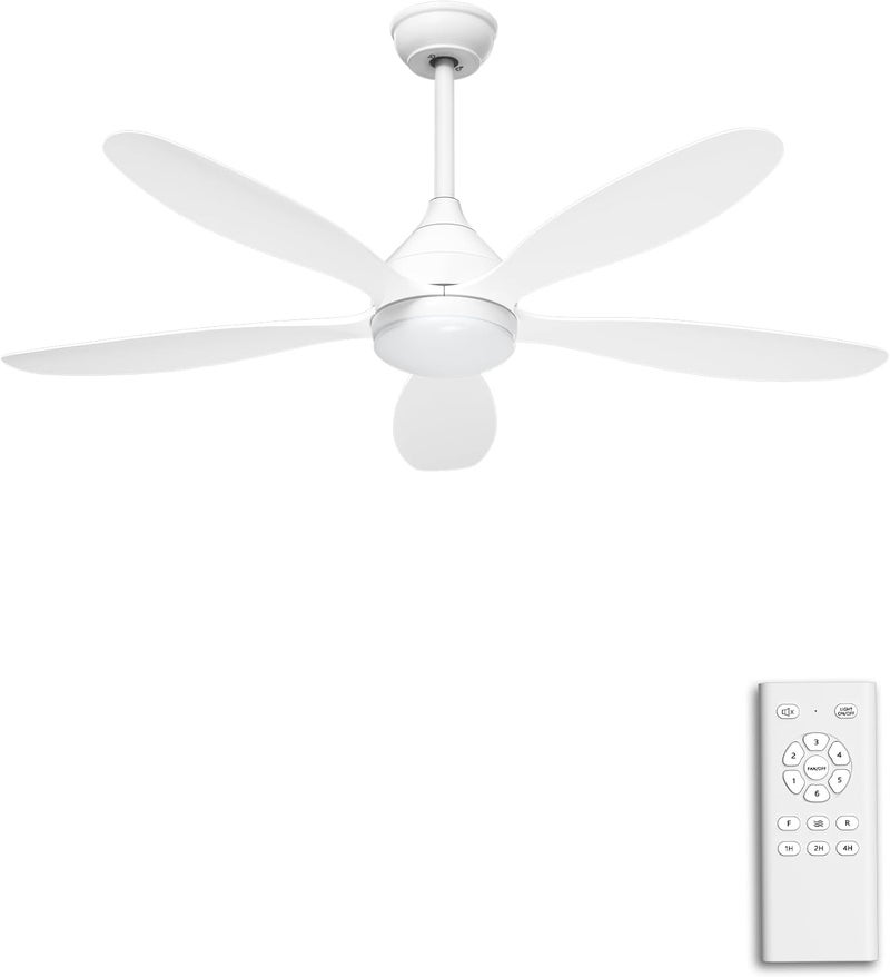 Ohniyou 52 Inch White Ceiling Fan with Light and Remote, Noiseless Reversible DC Motor, 3CCT, 6 Speeds, Large Outdoor Indoor Modern Smart Ceiling Fan for Living Room, Bedroom, Patios - Image 1