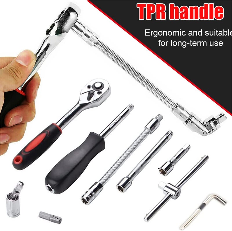 KBZONE 46 in 1 Pcs Combination Wrench Set/Socket, Car&Bike Repairing Hand Tool Long Handle Kit 46pcs Combo Tools Repair Box for Spanner Force Kit, Tools Set - Image 3
