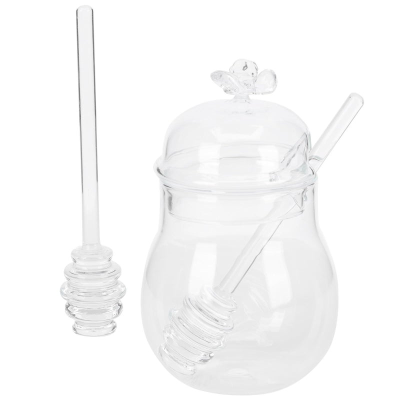 Glass Honey Jar Set 250ml Storage Canister with Lid and 2 Stirring Sticks - Image 2
