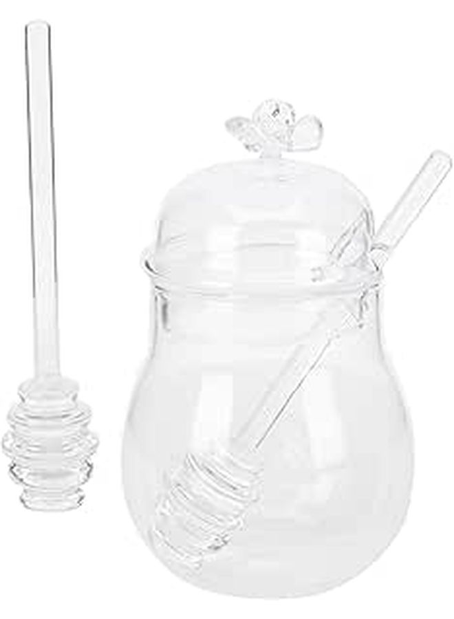 Glass Honey Jar Set 250ml Storage Canister with Lid and 2 Stirring Sticks - Image 1