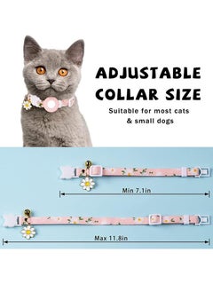 RATSAW Cat Collar for Airtag Kitten Collar Breakaway with Silicone Airtag Holder Bells and Flower Charm for Girl Cats Boy Cats Small Dogs Pink  - Image 3