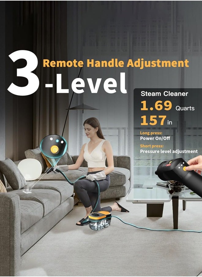 Handheld Steam Cleaner, 3-Level Adjustable Handle, 15s Heat-Up, 1600ml Water Tank,Portable Steamer for Cleaning with 10 pcs Accessories, Steam Cleaner for Home for Dirt, Grease, Grout, Tile,Floor,Couch and Car