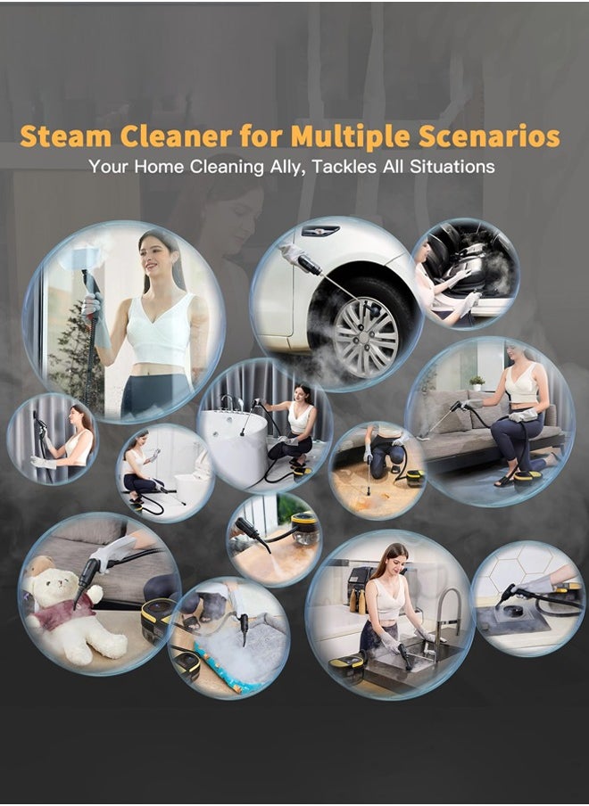 Handheld Steam Cleaner, 3-Level Adjustable Handle, 15s Heat-Up, 1600ml Water Tank,Portable Steamer for Cleaning with 10 pcs Accessories, Steam Cleaner for Home for Dirt, Grease, Grout, Tile,Floor,Couch and Car