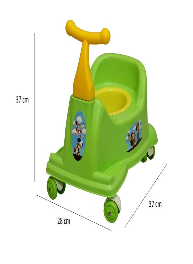Goyal's Scooter Style Baby Plastic Potty Seat cum Rider With Wheel and Removable Bowl for Kids - Green - Image 4