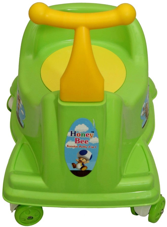 Goyal's Scooter Style Baby Plastic Potty Seat cum Rider With Wheel and Removable Bowl for Kids - Green - Image 1