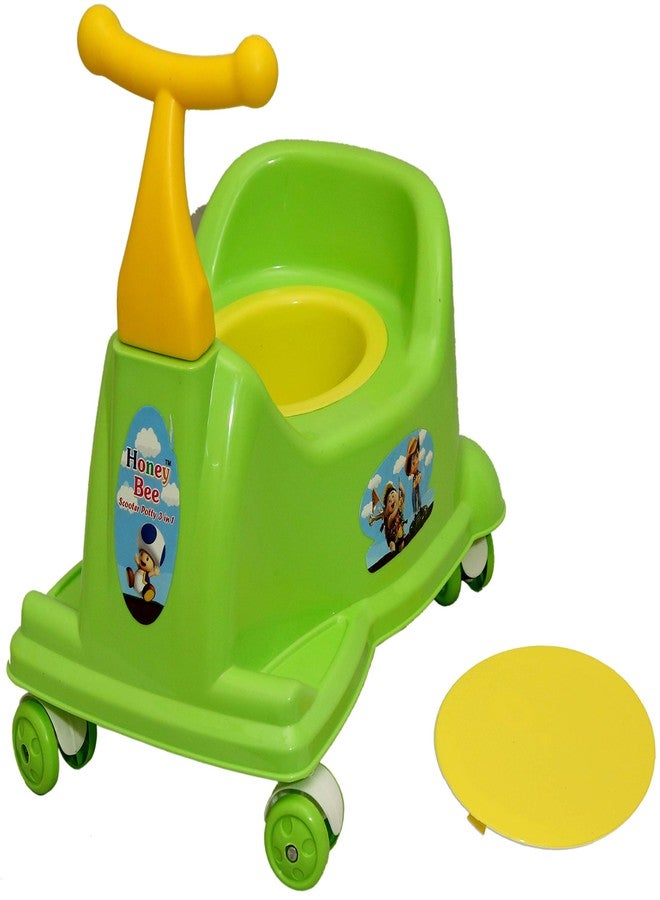 Goyal's Scooter Style Baby Plastic Potty Seat cum Rider With Wheel and Removable Bowl for Kids - Green - Image 5