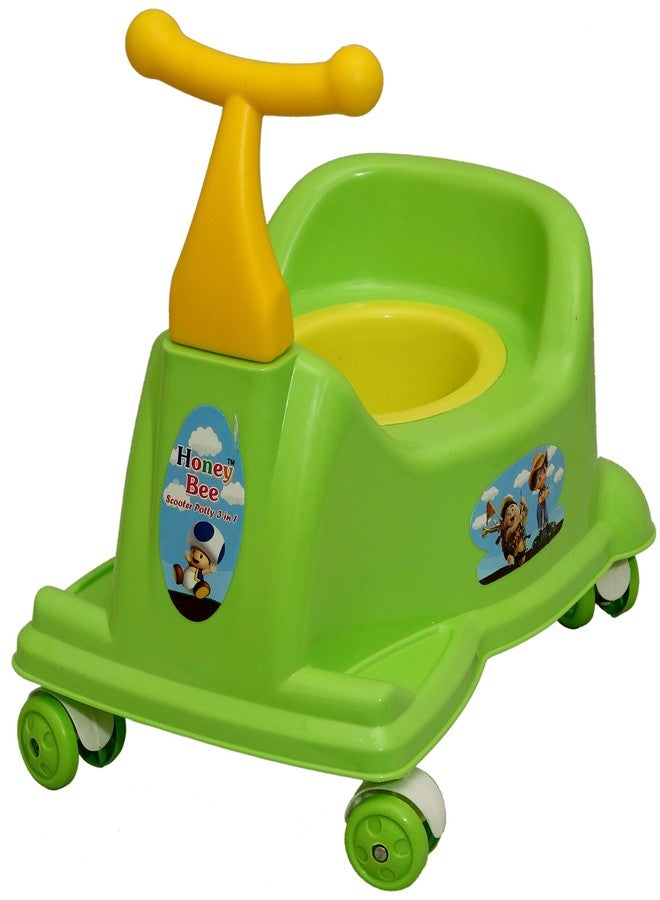 Goyal's Scooter Style Baby Plastic Potty Seat cum Rider With Wheel and Removable Bowl for Kids - Green - Image 3