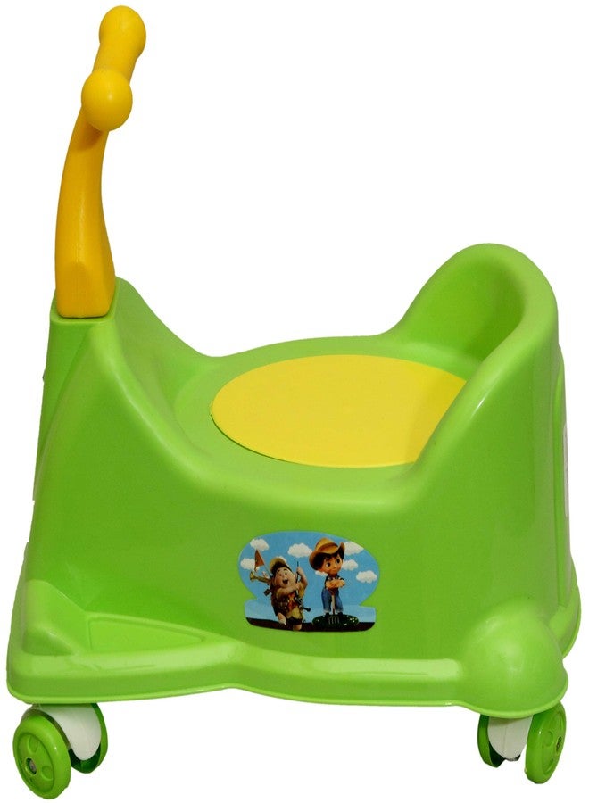 Goyal's Scooter Style Baby Plastic Potty Seat cum Rider With Wheel and Removable Bowl for Kids - Green - Image 2