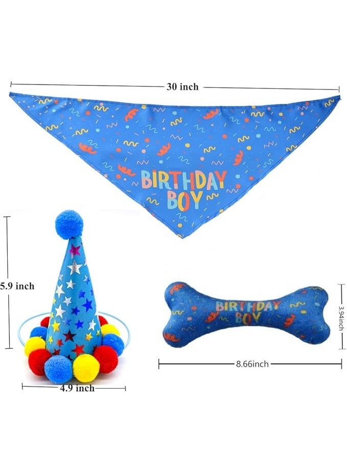 MIRFA Dog Birthday Boy Bandana Hat Toy Set - Blue - Image 3