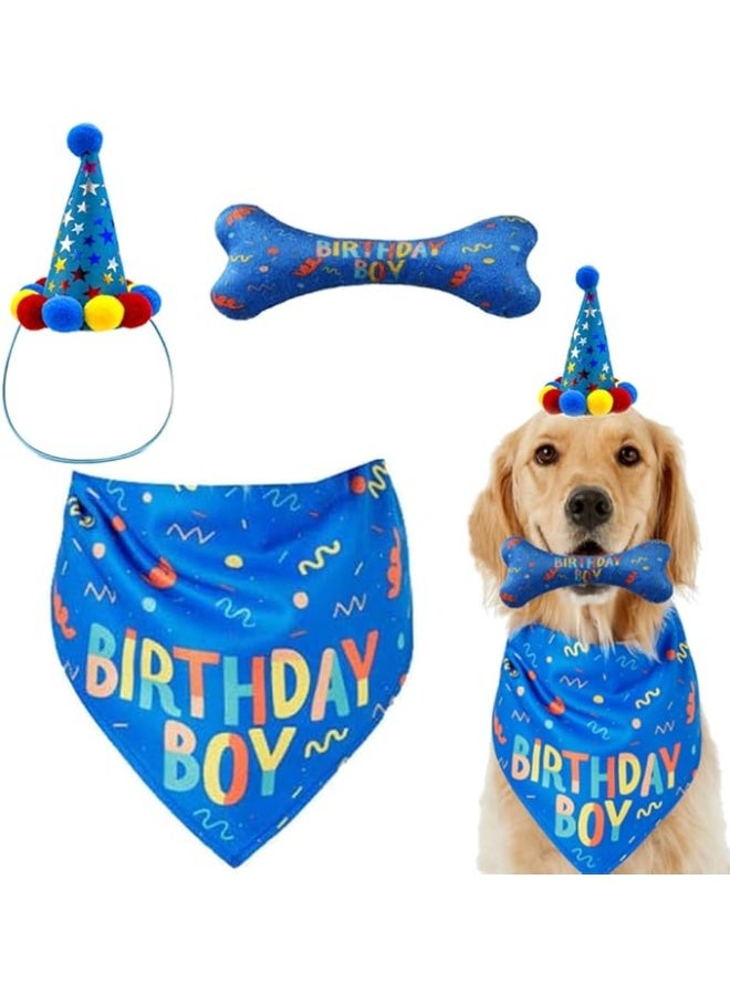 MIRFA Dog Birthday Boy Bandana Hat Toy Set - Blue - Image 1