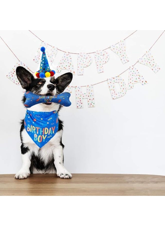 MIRFA Dog Birthday Boy Bandana Hat Toy Set - Blue - Image 5