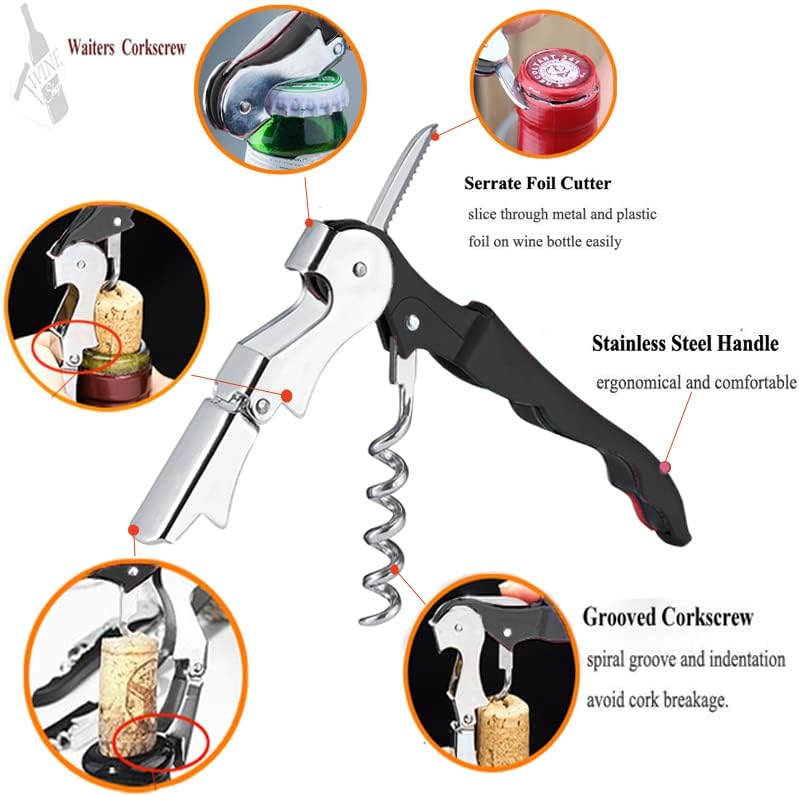 Kit-Home Professional Waiter Corkscrew Wine Openers Set, Heavy Duty Stainless Steel Hinges Wine Key for Restaurant Waiters, Sommelier, Bartenders - Image 2