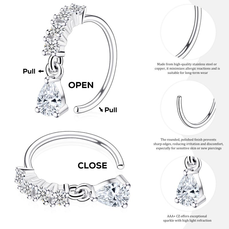 BSJ4U Hoop Nose Rings for Women Nose Piercings 20G Stainless Steel Nose Rings Hoops Heart Butterfly Flower Bow Teardrop Double Nose Hoops Silver Clear CZ Nose Piercing Jewelry - Image 5