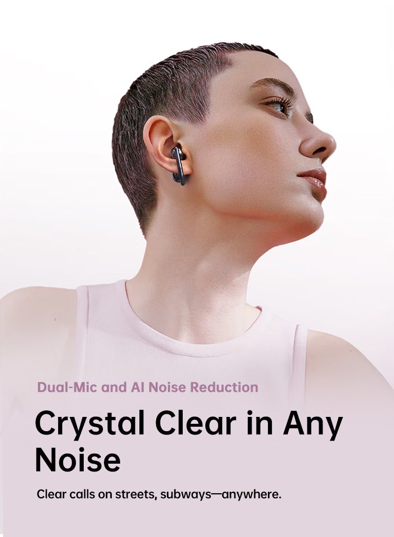 sanag F60 Open-Ear Clip Earbuds, 4.5g Ultra-Light Comfort, 40H Long Battery, Hi-Pure Sound, Fashionable Design, Clear Call, Noise Resistance, Bluetooth 6.0, IPX5 Waterproof, Smart App Control, Anti-Loss Feature, iOS And Android, Black - Image 2