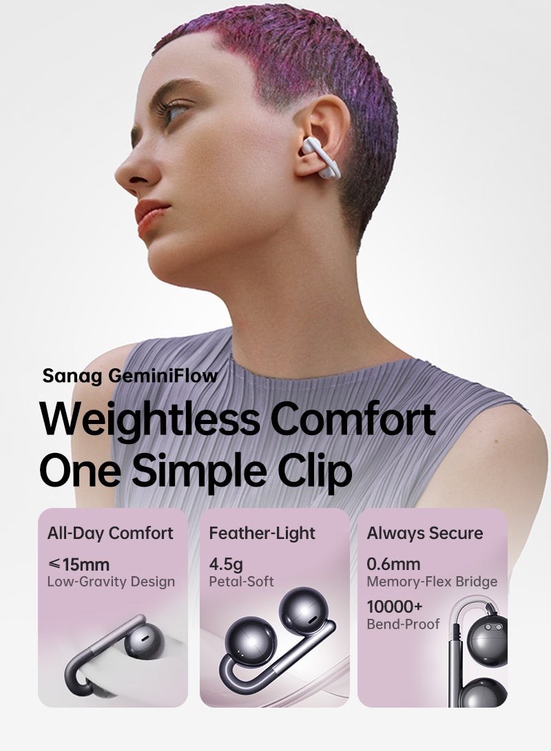 sanag F60 Open-Ear Clip Earbuds, 4.5g Ultra-Light Comfort, 40H Long Battery, Hi-Pure Sound, Fashionable Design, Clear Call, Noise Resistance, Bluetooth 6.0, IPX5 Waterproof, Smart App Control, Anti-Loss Feature, iOS And Android, Black - Image 4