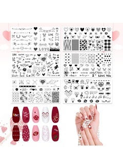 ALIBBON 6 Pcs Valentines Day Nail Stamping Plates Set Heart Bankground Nail Art Stamp Templates Love Words Stamp Templates Kit Valentines Metal Nail Plates for DIY Printing Decor 4724