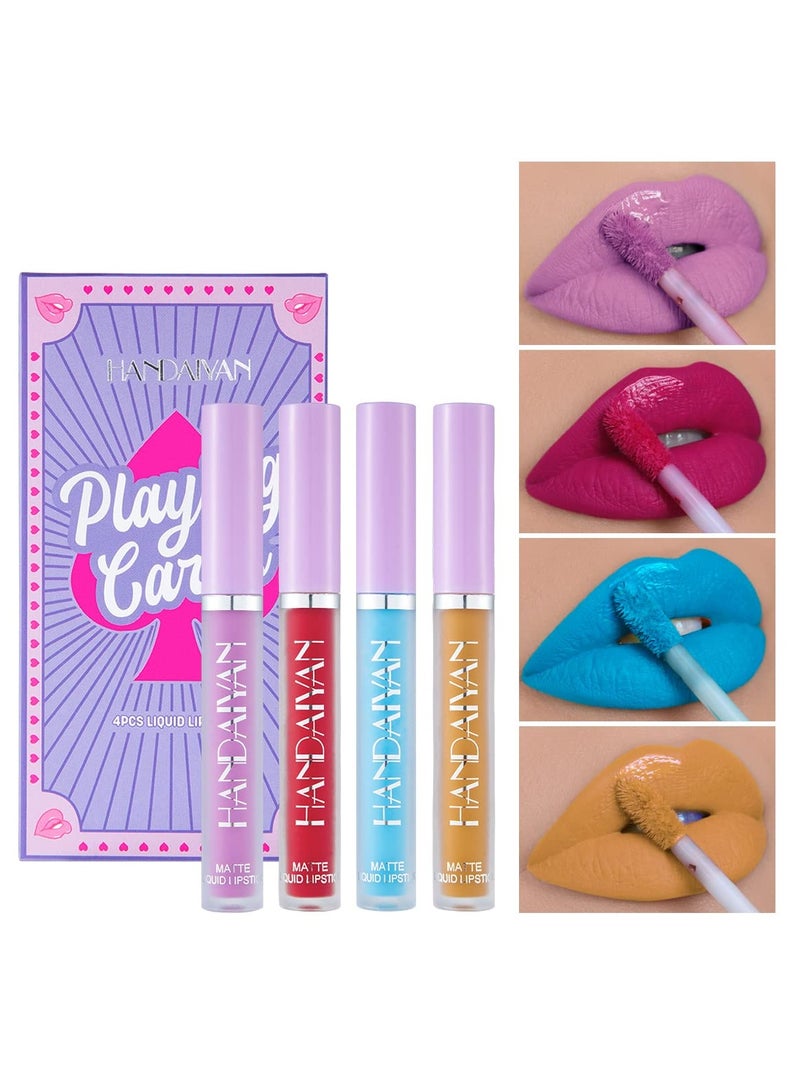 Matte Liquid Lipstick Makeup Set Kit, 4Pcs Long Lasting Waterproof Professional Colorful Cosmetics Lip Gloss, Non-Stick Cup mented Lip Makeup Gift Sets for Girls Women - Image 1