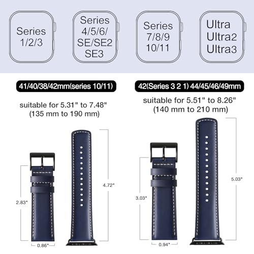SUNFWR Leather Bands Compatible with Apple Watch Band 42mm(Series 3 2 1) 44mm 45mm 46mm 49mm for Men Women, Top Grain Genuine Leather Replacement Strap for iWatch Ultra 3 2 1, SE3 2 1, Series 11 10 9 8 7 6 5 4 3 2 1 - Image 5