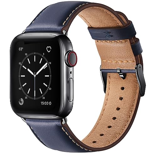 SUNFWR Leather Bands Compatible with Apple Watch Band 42mm(Series 3 2 1) 44mm 45mm 46mm 49mm for Men Women, Top Grain Genuine Leather Replacement Strap for iWatch Ultra 3 2 1, SE3 2 1, Series 11 10 9 8 7 6 5 4 3 2 1 - Image 1