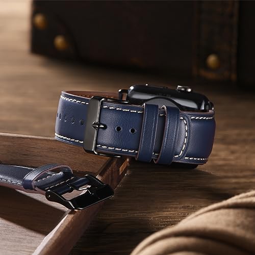 SUNFWR Leather Bands Compatible with Apple Watch Band 42mm(Series 3 2 1) 44mm 45mm 46mm 49mm for Men Women, Top Grain Genuine Leather Replacement Strap for iWatch Ultra 3 2 1, SE3 2 1, Series 11 10 9 8 7 6 5 4 3 2 1 - Image 3