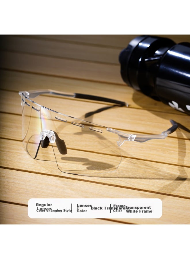 Acrunu Day And Night Cycling Gl For Men And Women, Windproof And Sandproof Frameless Goggles With Clear White Frame - Black Transparent Photochromic Lenses