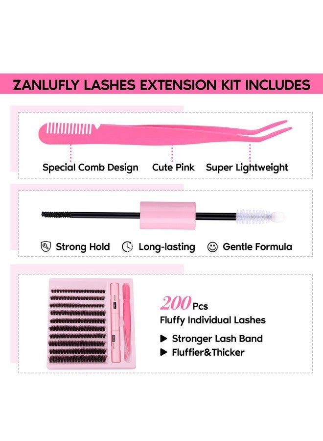 zanlufly Fluffy Lashes Extension Kit 20Mm Mink Lashes Clusters Individual Lashes With Lash Bond And Seal And Applicator Spikes Eyelashes Extension Kit - Image 5