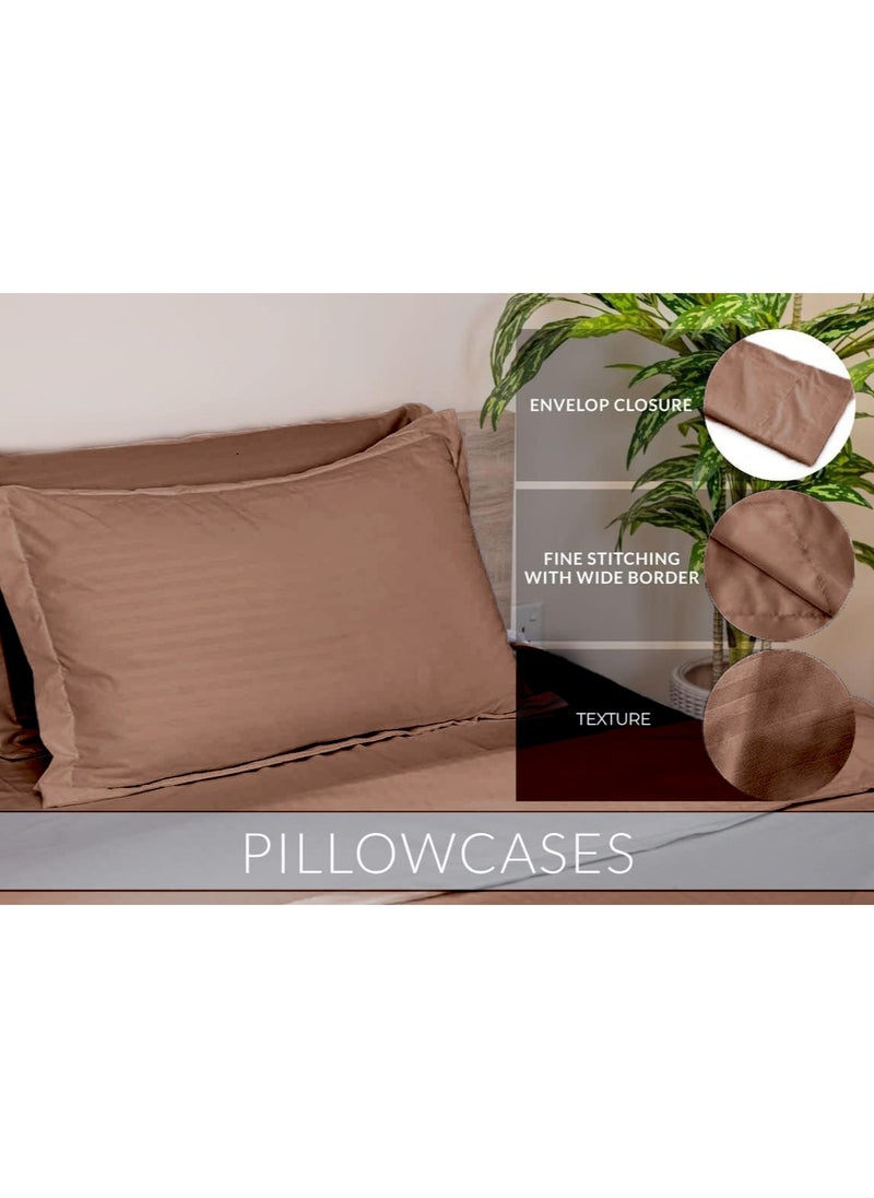 Eworld 6 Piece Premium King Size Bedding Set, Dark Brown Striped Design and High Quality Cotton Hotel Luxury Bedsheet, Soft Quilt Cover and Pillowcases  - Image 4