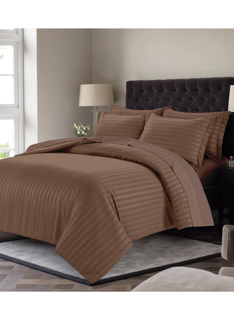 Eworld 6 Piece Premium King Size Bedding Set, Dark Brown Striped Design and High Quality Cotton Hotel Luxury Bedsheet, Soft Quilt Cover and Pillowcases  - Image 5