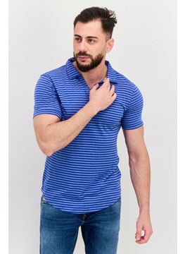 Project Essentials Men Regular Fit Stripe Short Sleeve Polo Shirt, Blue  - Image 1