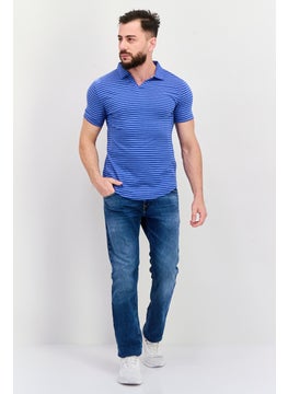 Project Essentials Men Regular Fit Stripe Short Sleeve Polo Shirt, Blue  - Image 4
