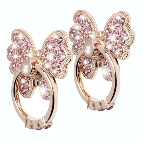 WATACHE Finger Ring Stand,2 Pack Luxury Glitter Diamond Universal Metal Ring Grips for iPhone 16/15/14/13/ Pro Max, Galaxy S24/S23/S22 Ultra, Finger Ring Grip Holder for All Smartphone (Butterfly x 2) - Image 1