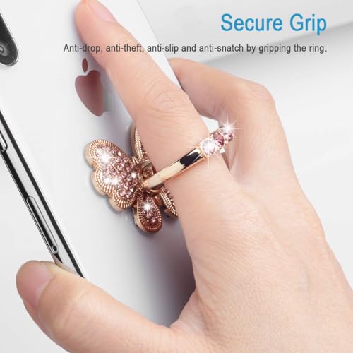 WATACHE Finger Ring Stand,2 Pack Luxury Glitter Diamond Universal Metal Ring Grips for iPhone 16/15/14/13/ Pro Max, Galaxy S24/S23/S22 Ultra, Finger Ring Grip Holder for All Smartphone (Butterfly x 2) - Image 4